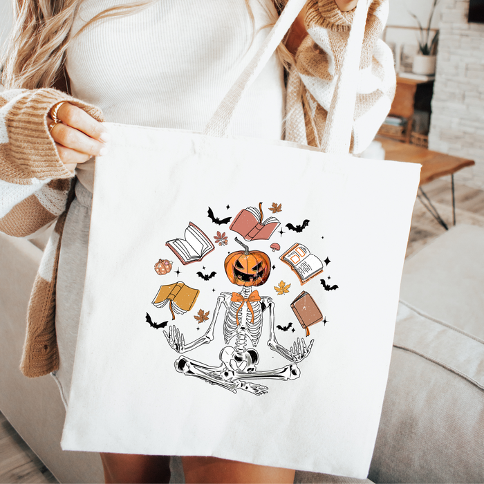 Skeleton & Pumpkins ♡ Canvas Tote