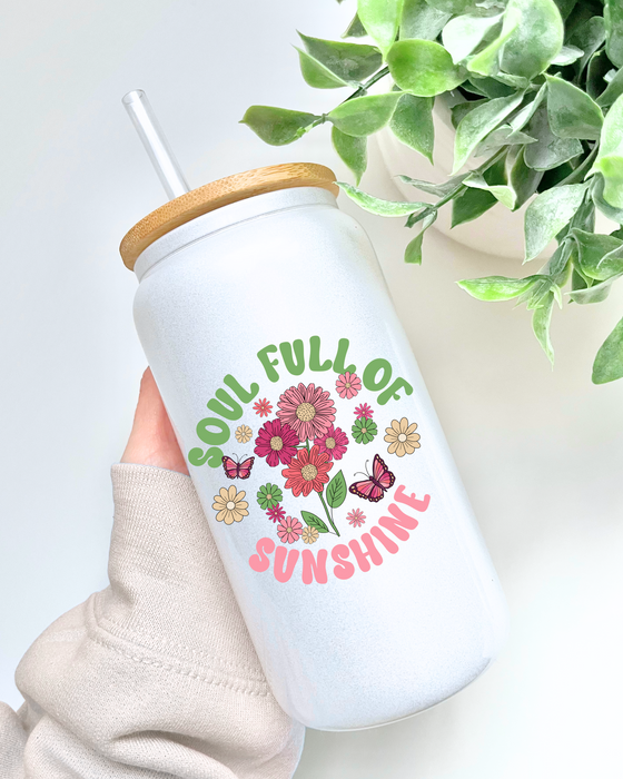 Soul Full Of Sunshine ♡ 16oz Glass - White