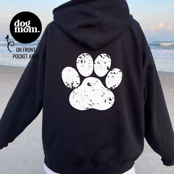 Dog Mom Hoodie Distressed Paw Print