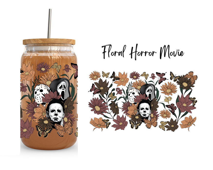 Floral Horror Movie Glass - Clear