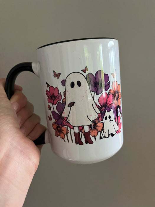 Spooky Cute Ghost & Cat 15oz Mug