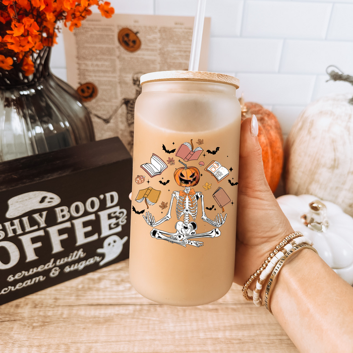 Skeleton & Books ♡ 16oz Glass - Clear or Frosted