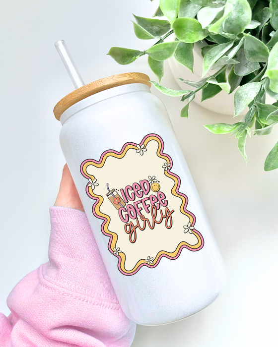 Iced Coffee Girly ♡ 16oz Glass - White