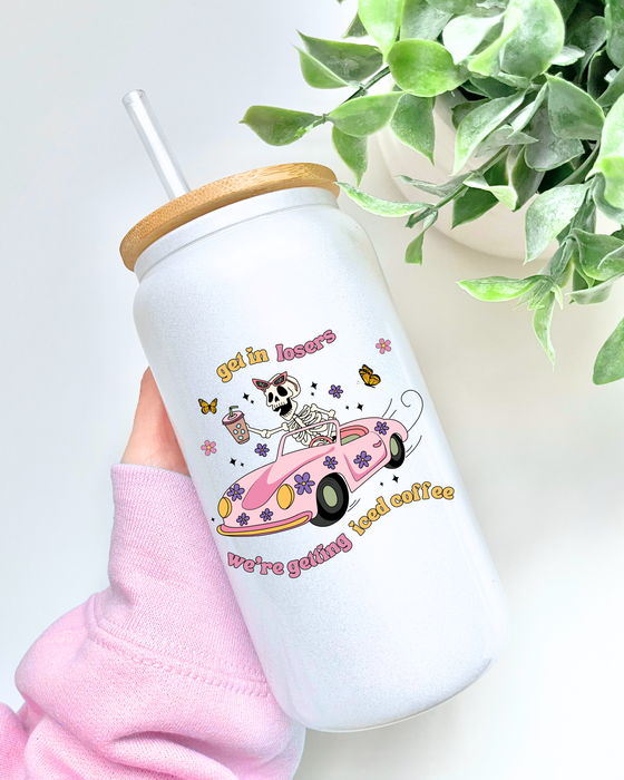 Get In Losers ♡ 16oz Glass - White