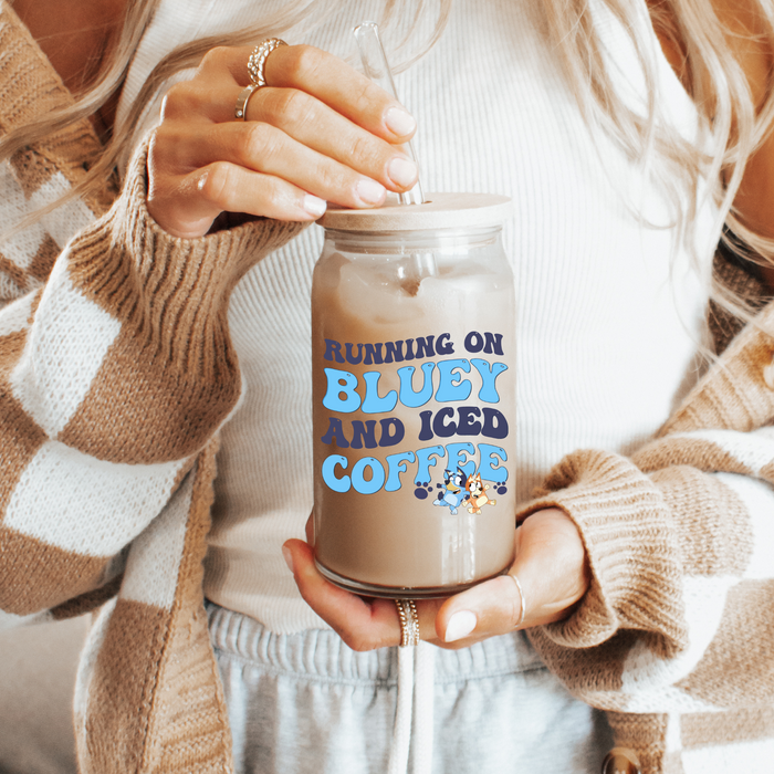 Bluey & Iced Coffee ♡ 16oz Glass - Clear