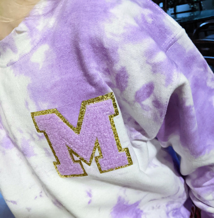 Lavender Tie Dye Letter Patch Crewneck