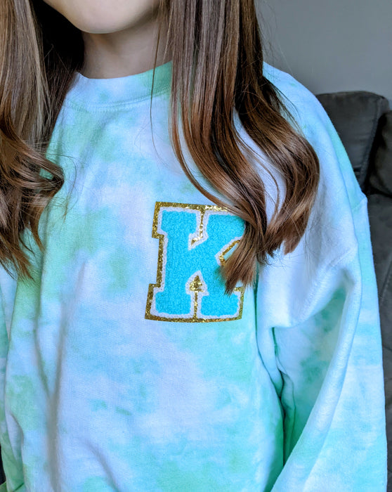 Mint/Teal Tie Dye Letter Patch Crewneck