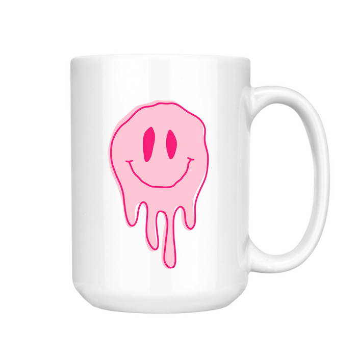 Pink Droopy Smiley Mug 15oz