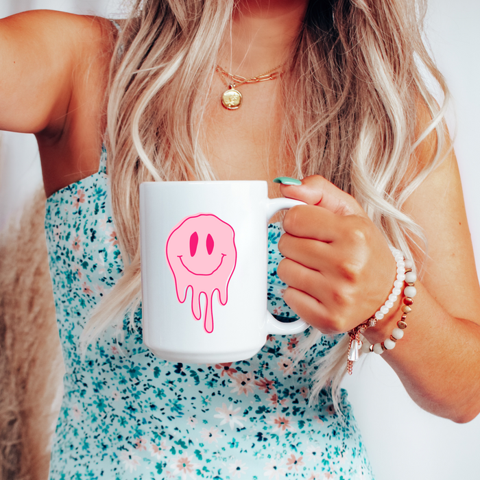 Pink Droopy Smiley Mug 15oz