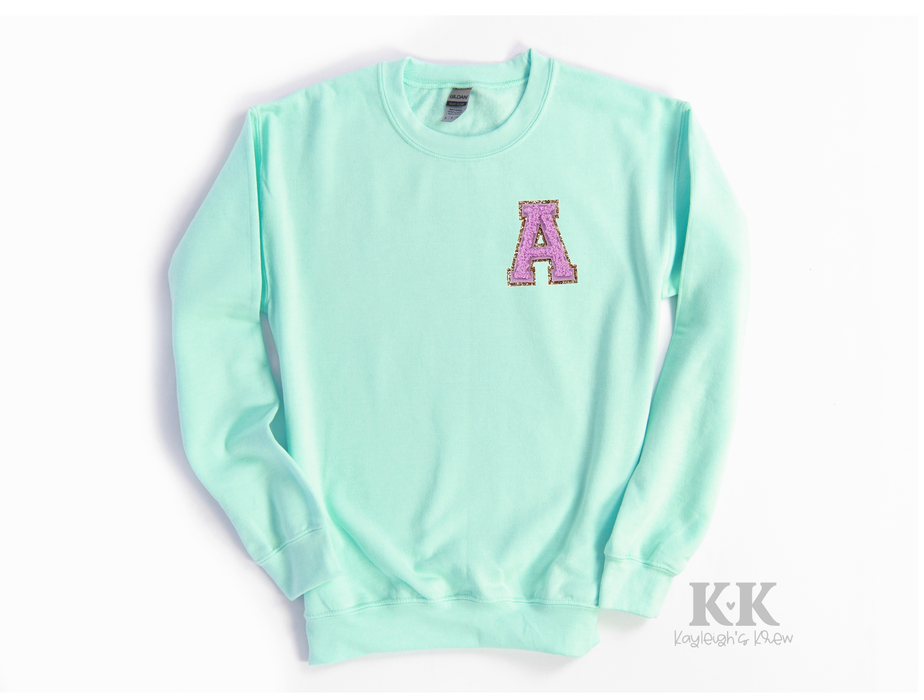 Robins Egg Letter Patch Crewneck