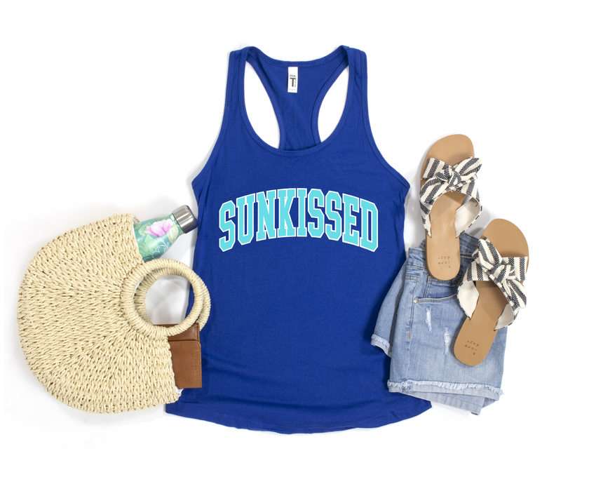 Sunkissed Racerback Tank - Baby Blue Lettering